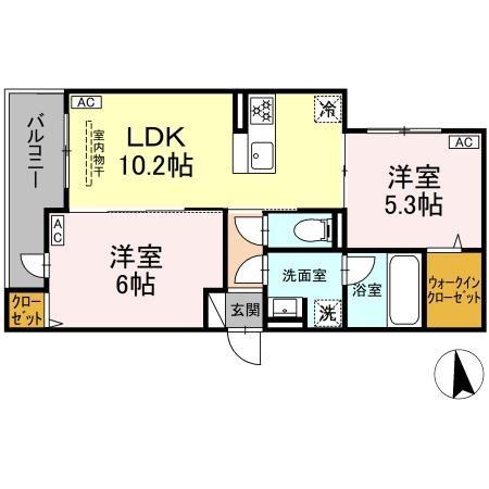 セレスティア谷中(2LDK/2階)の間取り写真