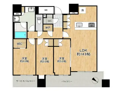 シエリアタワー中之島(3LDK/36階)の間取り写真