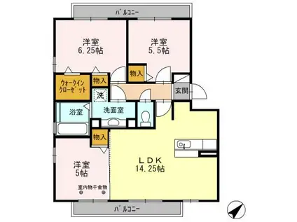 ル・クプルB棟(3LDK/2階)の間取り写真