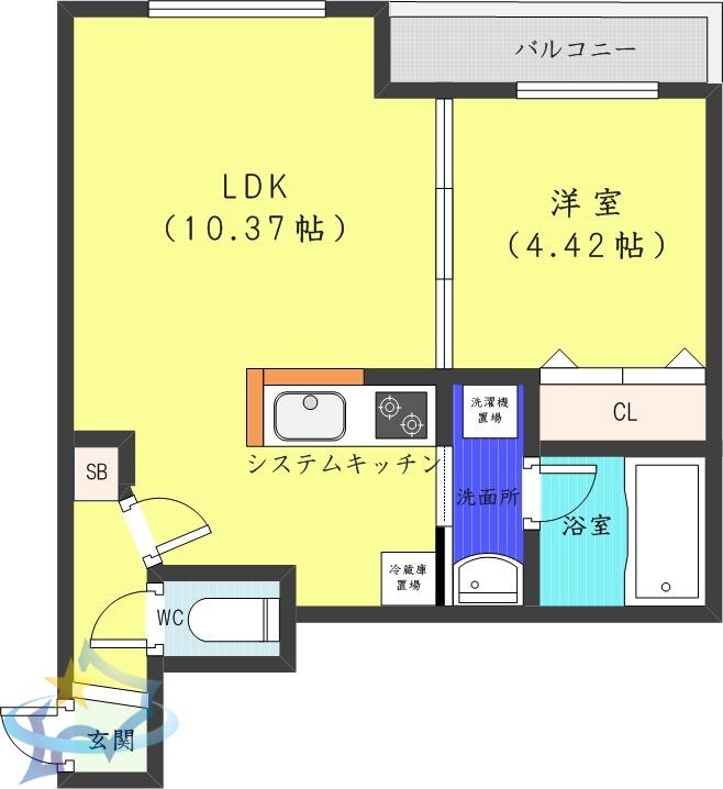 NORDESTA旭ヶ丘(1LDK/2階)の間取り写真