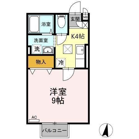 ヴィラージュ輝A棟(1K/2階)の間取り写真