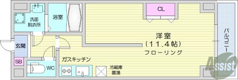 ガーデンロッジⅢ(1DK/6階)の間取り写真