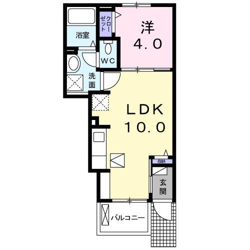 ロータスII(1LDK/1階)の間取り写真