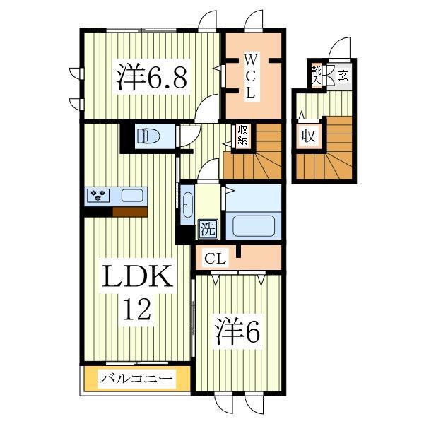 プラティークI(2LDK/2階)の間取り写真