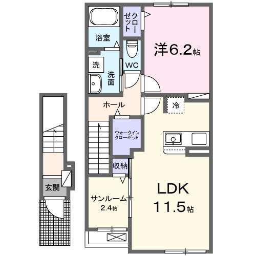 ヴィラ カルディア(1LDK/2階)の間取り写真