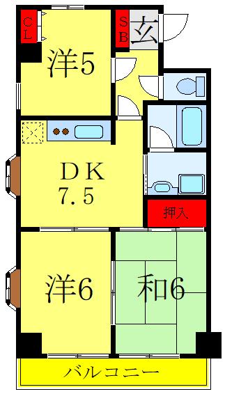 ドミールカネコ(3DK/4階)の間取り写真