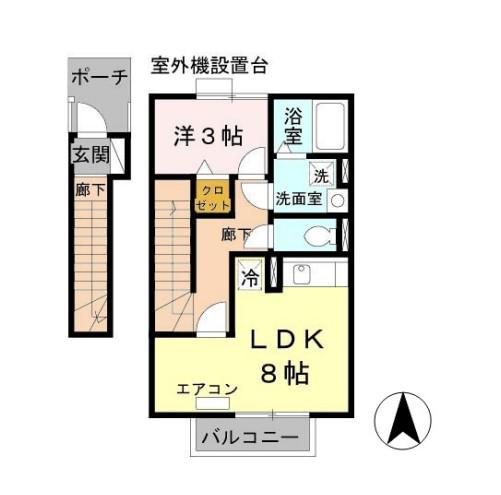 ダリア B棟(1LDK/2階)の間取り写真