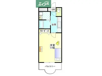 マリベール(1K/4階)の間取り写真