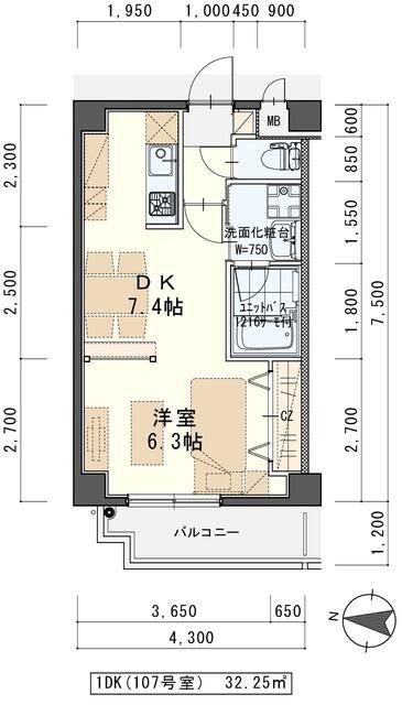 しゃとれ山手町(1DK/1階)の間取り写真
