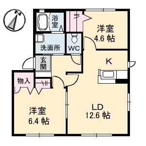 シャーメゾン永田本町II(2LDK/2階)の間取り写真
