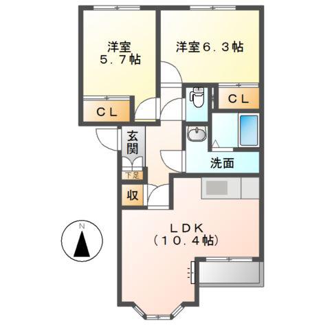グランハイム・KS(2LDK/2階)の間取り写真