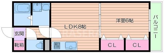 ラ・フェスタ豊津(1LDK/3階)の間取り写真