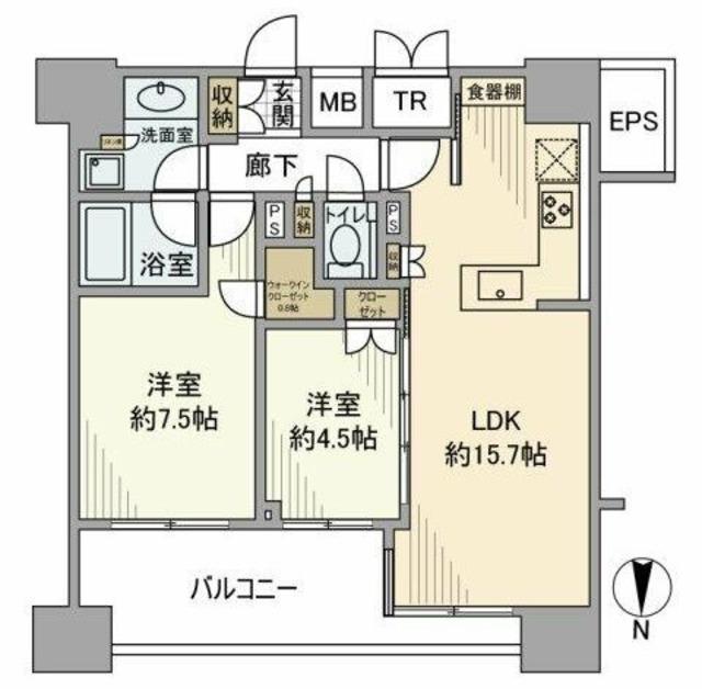 グランリビオ芝大門(2LDK/16階)の間取り写真
