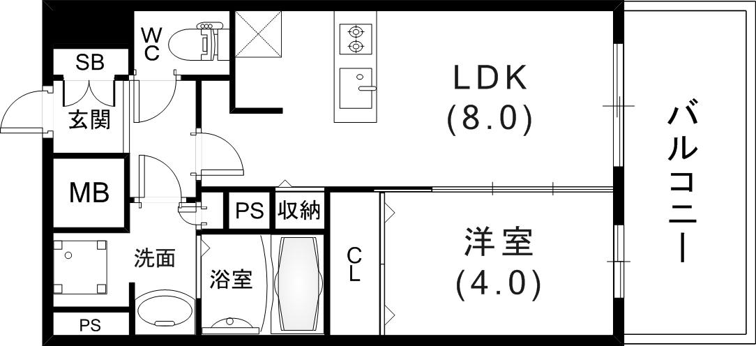 プレサンスジェネ新神戸ステーションフロント(1LDK/9階)の間取り写真