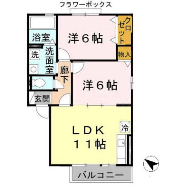 クレールアビタシオンKONISHI(2LDK/2階)の間取り写真