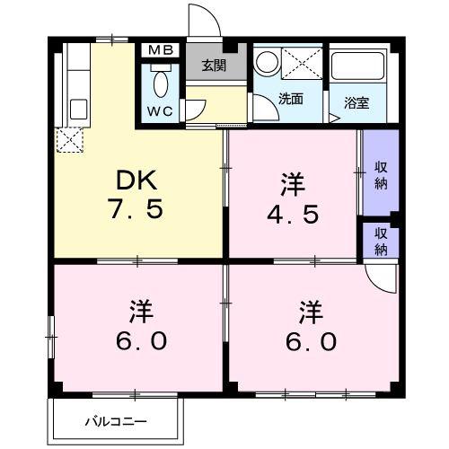 エルディム永原II(3DK/2階)の間取り写真
