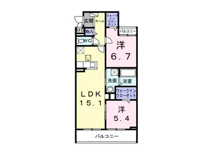東正雀アパート(2LDK/1階)の間取り写真