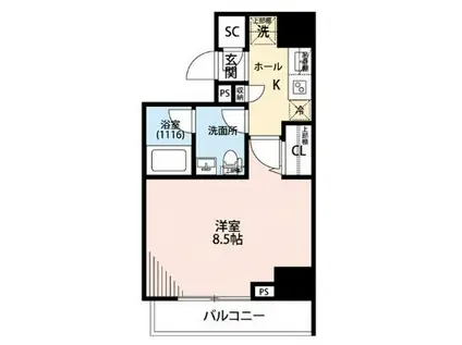 プレール・ドゥーク住吉駅前(1K/11階)の間取り写真