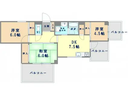 太平パシフィック桑津(3DK/5階)の間取り写真