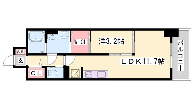 ラルース元塩町(1LDK/8階)の間取り写真