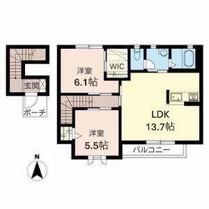 POSTAL I(2LDK/2階)の間取り写真