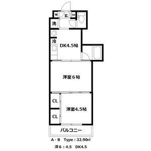 クレスト連坊(2DK/4階)の間取り写真