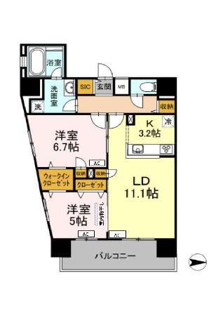 D-ROOM早稲田(2LDK/11階)の間取り写真