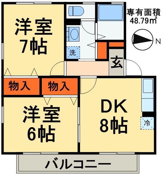サニーハウスD(2DK/1階)の間取り写真
