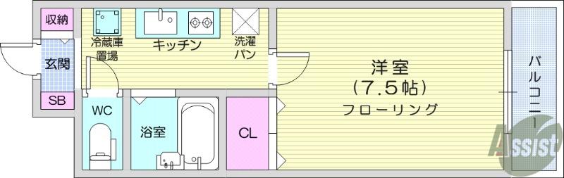 CITY SPIRE仙台(1K/2階)の間取り写真