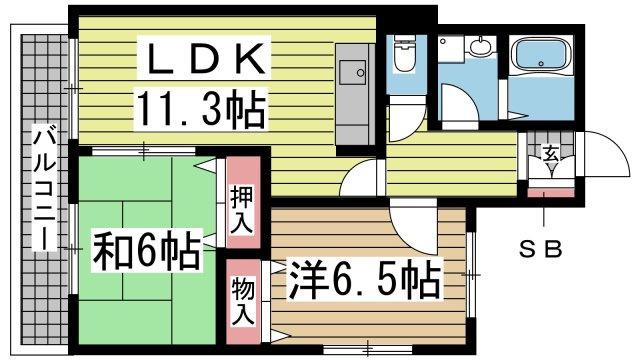 パレシェール霞ヶ丘(2LDK/2階)の間取り写真