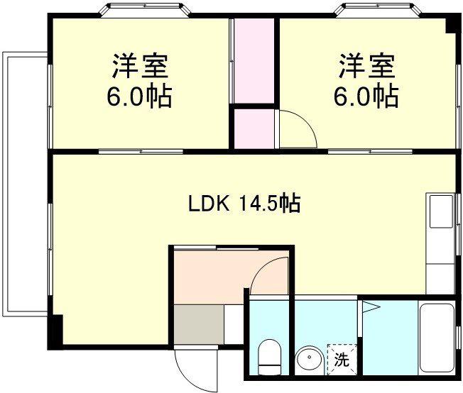 コーポ小野(2LDK/1階)の間取り写真
