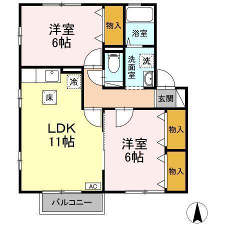 サンライフ八柳D(2LDK/1階)の間取り写真
