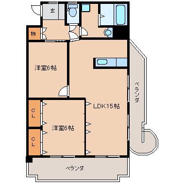 WEC久留米(2LDK/6階)の間取り写真
