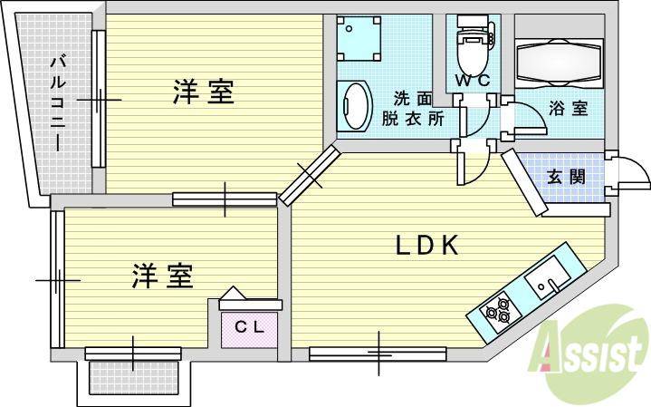 グリーンハイツ東三国(2LDK/9階)の間取り写真