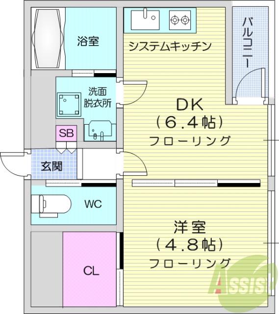 LA DOUCEUR片平(1DK/4階)の間取り写真