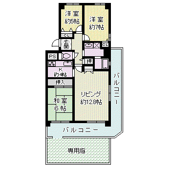 サンパレス宝塚(3LDK/1階)の間取り写真