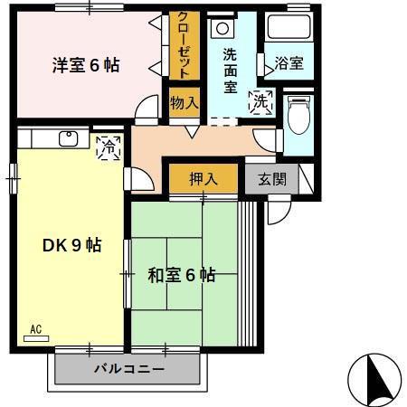 アヴェニール幸 A棟(2DK/2階)の間取り写真