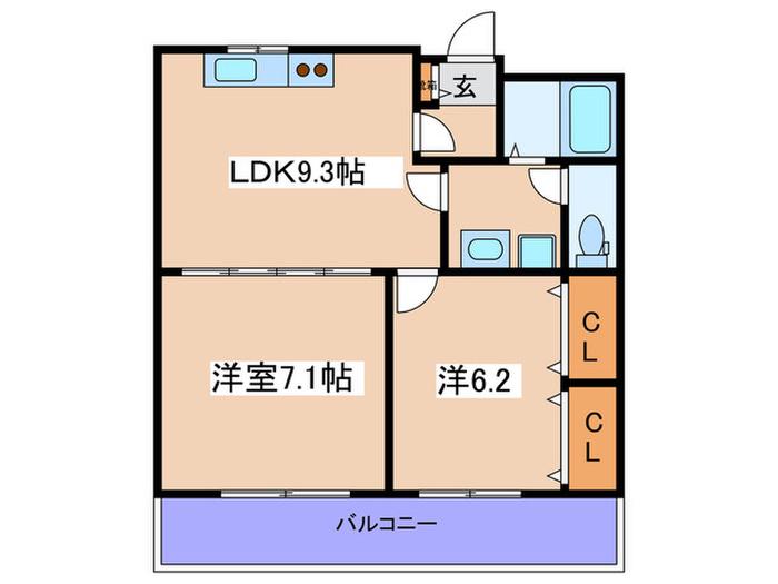 ドムス東梅田(2LDK/5階)の間取り写真