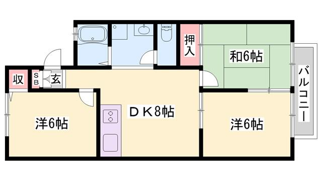 シャルムコート(3DK/1階)の間取り写真