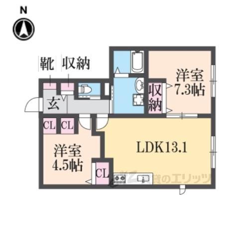ボヌール学園前(2LDK/1階)の間取り写真