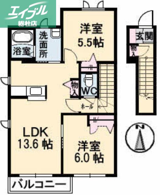 ソレアードA棟(2LDK/2階)の間取り写真
