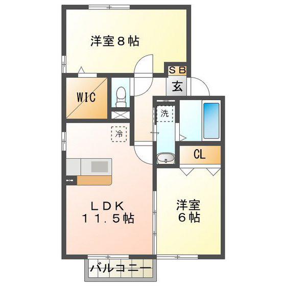 E-ヴィレッジ B棟(2LDK/2階)の間取り写真