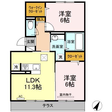 レグルス C棟(2LDK/1階)の間取り写真