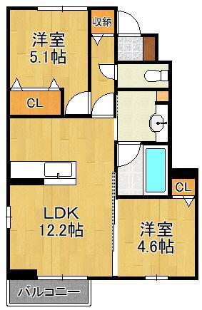 D-ROOM下城野(2LDK/1階)の間取り写真