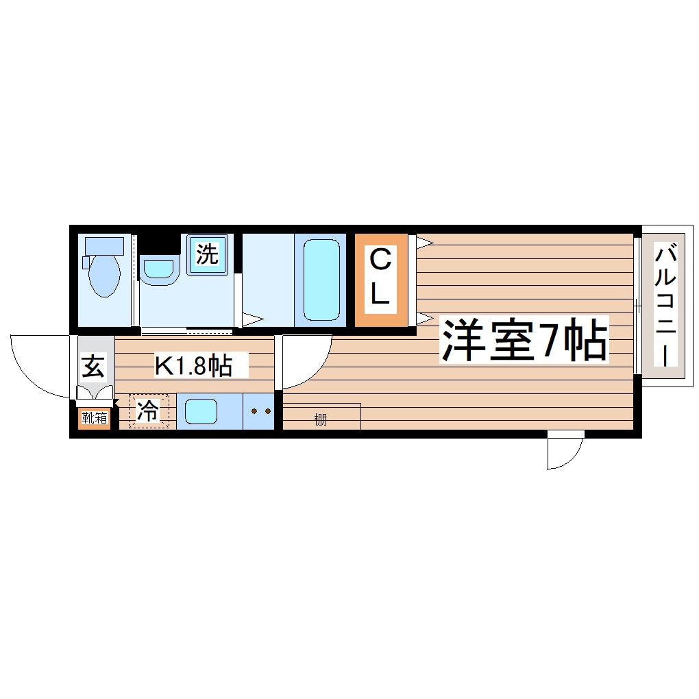 GRAND TERRACE長町南I(1K/2階)の間取り写真
