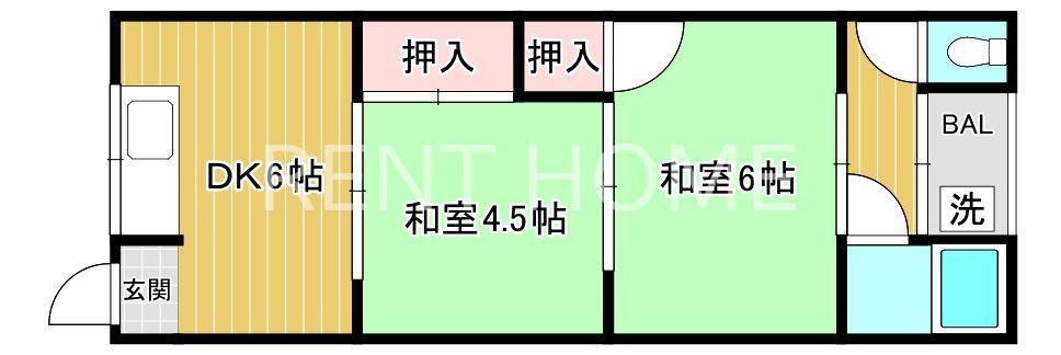 山田グリーンハイツ(2DK/1階)の間取り写真
