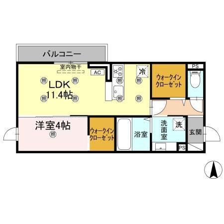 クランツ古川西A棟(1LDK/2階)の間取り写真