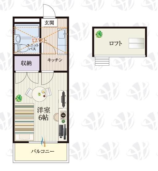 BCASA伊勢崎IIRE-BORN(1K/2階)の間取り写真