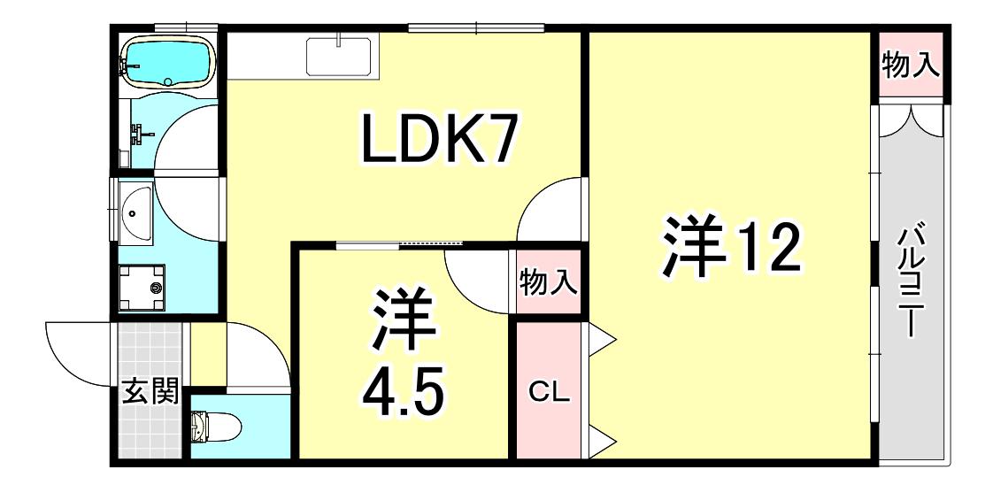 セントラルマンション(2LDK/2階)の間取り写真