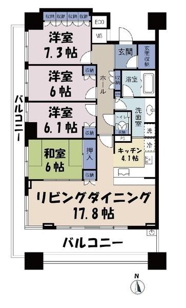パークハウスつくば研究学園さくらレジデンス(4LDK/17階)の間取り写真